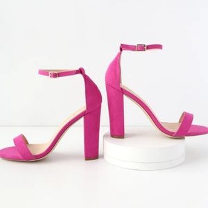 Lulu's Suede Ankle Strap Heels, Magenta
